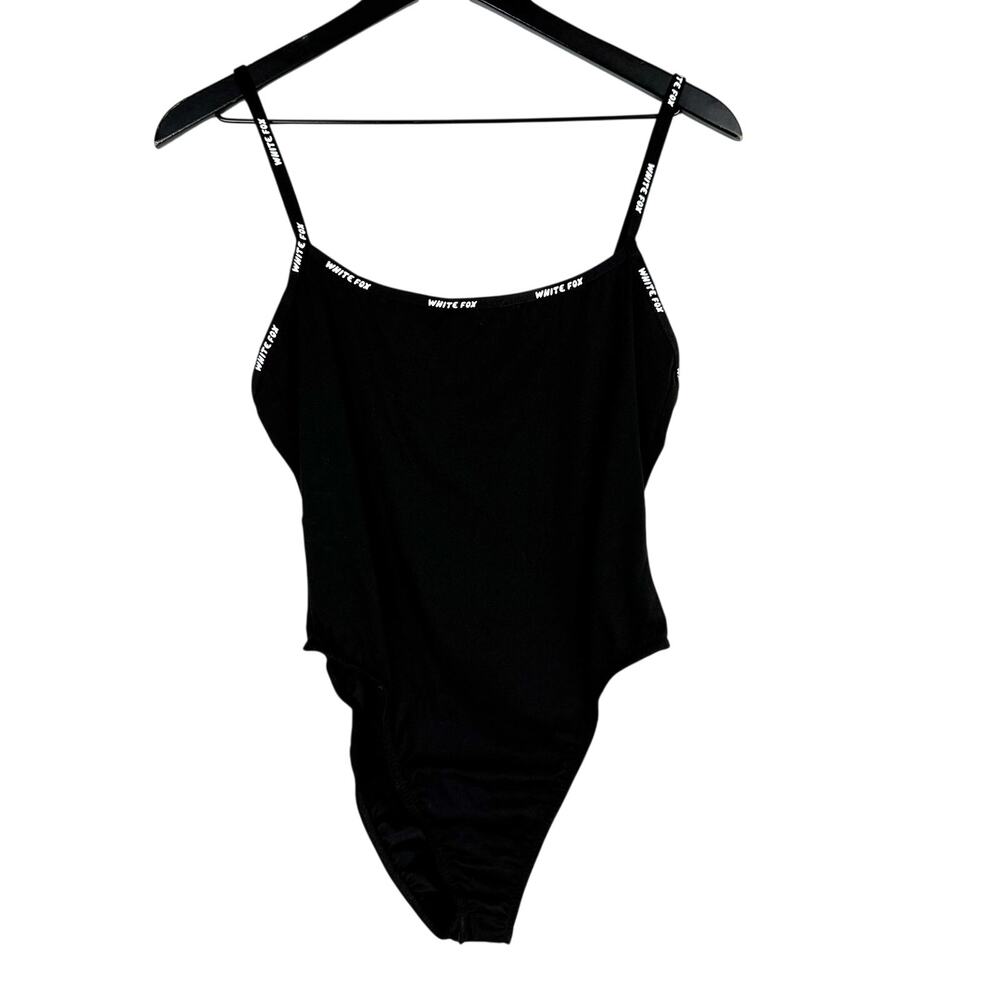 White Fox Black Cami Bodysuit Logo Straps - M